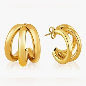 Gorgeous  Rare Neiman Marcus 18KT vermeil triple hoop Earrings